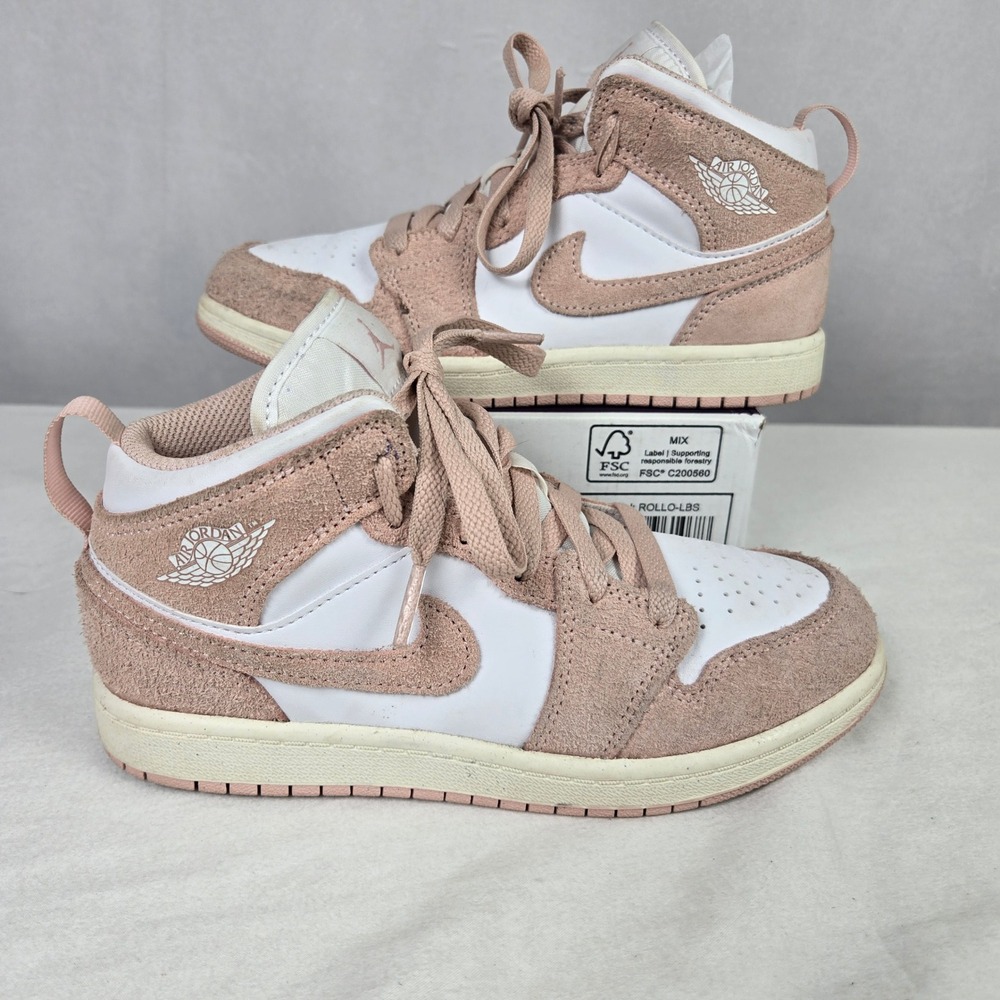 Nike Air Jordan 1 Mid SE GS Pink Oxford White Suede FN7493-161 Kids Size 3Y